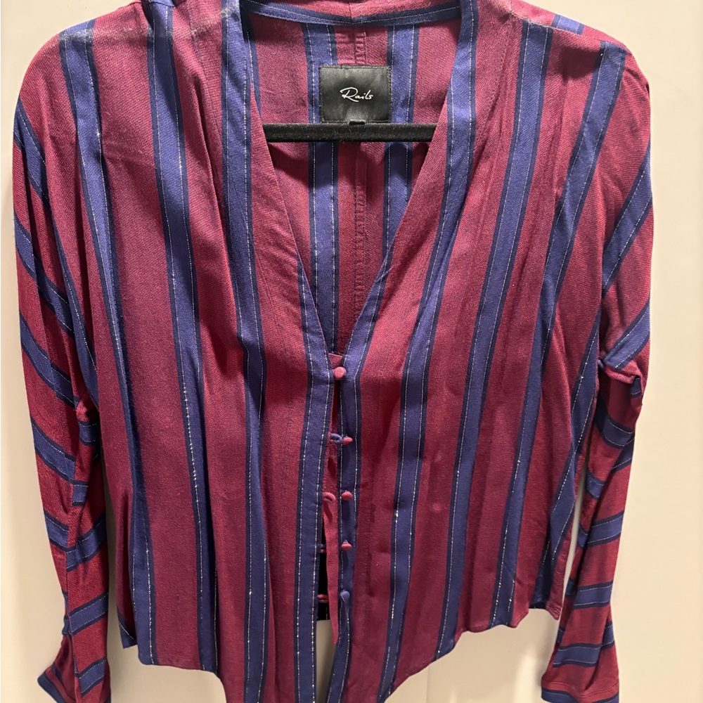 Rails Burgundy and Navy Striped Shirt